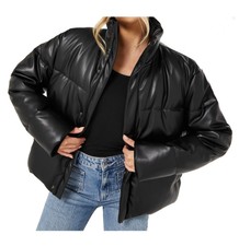 Firetrap Ladies Hip Length Casual Faux Leather Puffer Jackets Sizes From 8 To 16