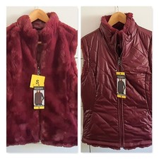 Nicole Miller Women's Faux Fur Reversible Vest, Size S - Wine