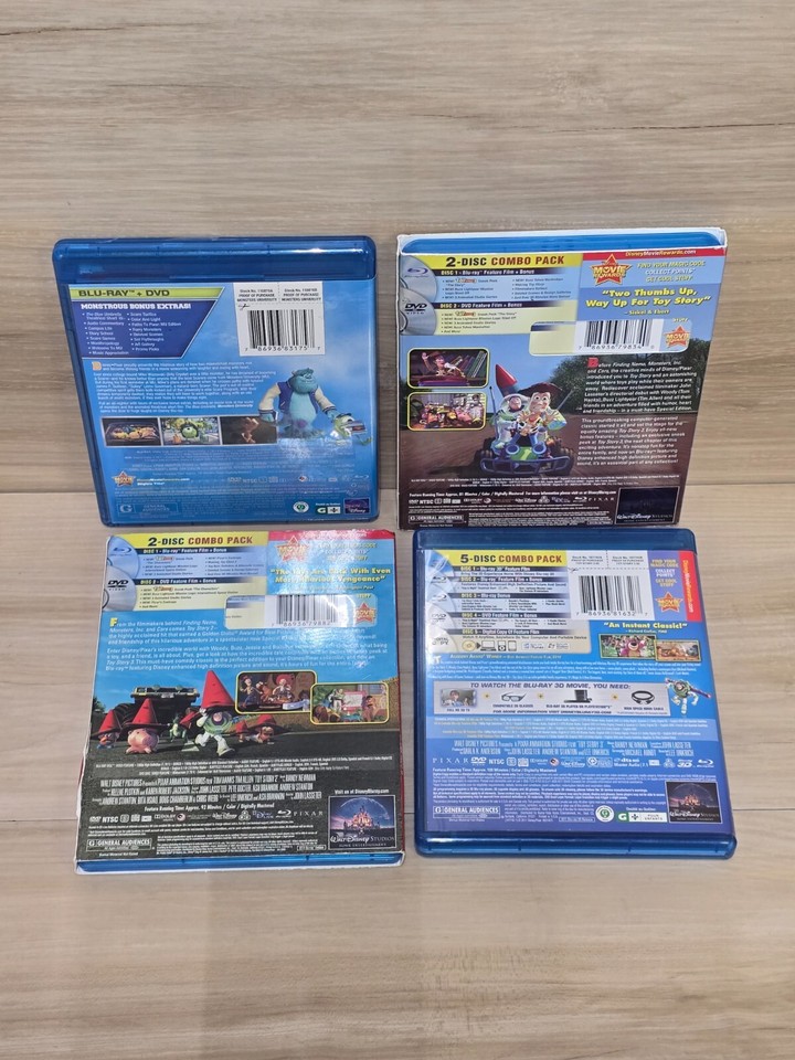 Lot Of 4 Disney Pixar Blu Ray DVD Toy Story 1 2 3 Monsters lot-of-4-disney-pixar-blu-ray-dvd-toy-story-1-2-3-monsters