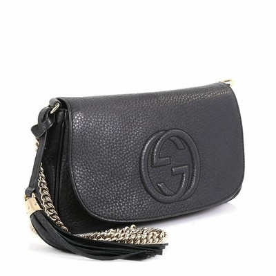 Gucci Soho Interlocking GG Black Leather Chain Flap Shoulder Bag Handbag  New | eBay