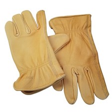 SOFT COWHIDE LEATHER GLOVES Yellow Unlined Driving Work Size Large Cinched Wrist