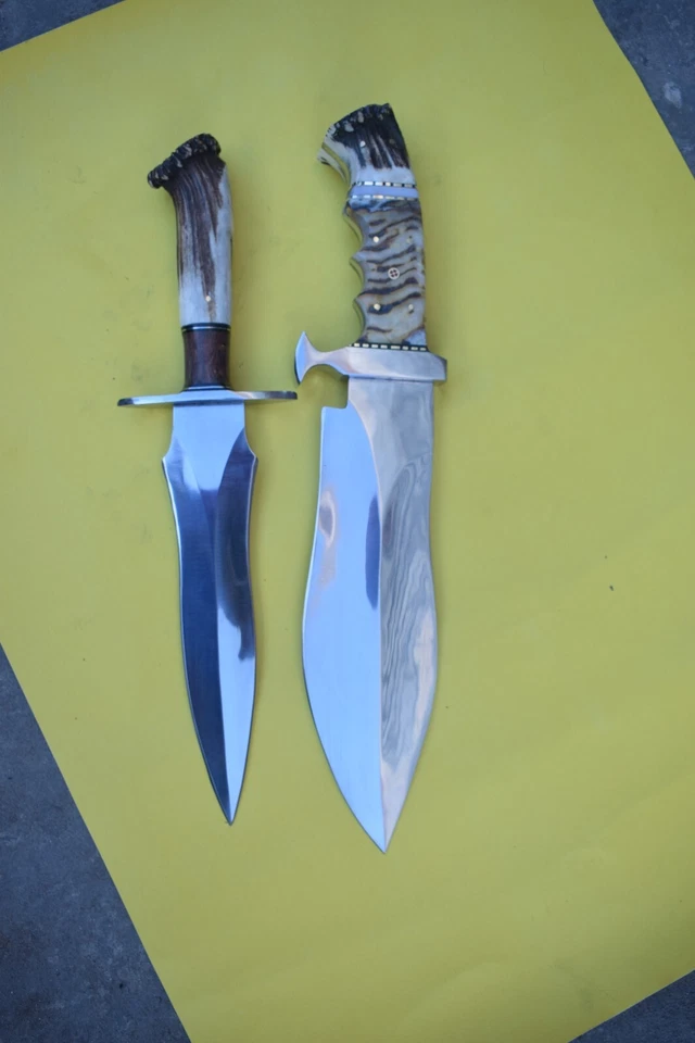 JUEGO DE 2 PIEZAS CUCHILLO DE CAZA DE ACERO HERRAMIENTA D2 HECHO A MANO PERSONALIZADO MANGO CIERVO Foto 3 de 4
