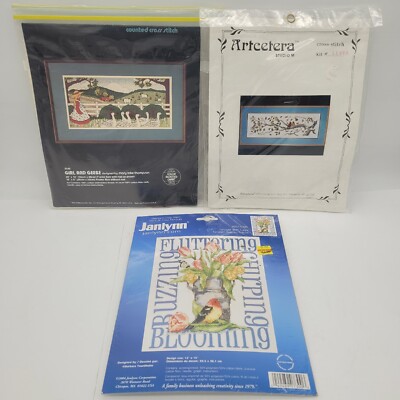 Janlynn Artcetera Dimensions Cross Stitch Tanager With Tulips Birds Geese Lot 3 