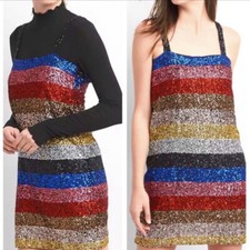 GAP Dress Small multi-colored sequin cocktail dress Crazy Stripe Party New Years
