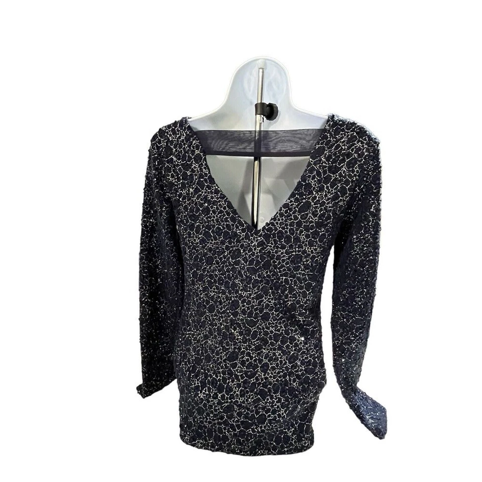 Blusa Camisa Top Jennifer Lopez Para Mujer Azul Plateada Talla XS Foto 2 de 4