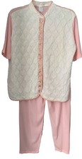 Vintage Pink And Champaign Set Lingerie Womens Size 40 Bed Jacket  Pants M/L
