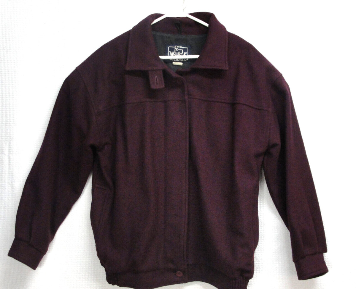 Vtg Woolrich Woman Wool Bomber Jacket Coat 80s Made in USA Purple 