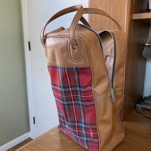 Empty 14” Plaid thermos Picnic carryall for two Tall thermoses with zipper
