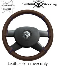 2 TONE BROWN LEATHER STEERING WHEEL COVER FOR VW VAN T5 03-10 BLUE STITCH DIY