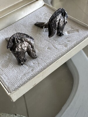Vintage 925 Sterling Silver Horse Head Cufflinks   Sculptural Equestrian Design