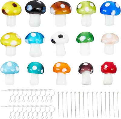 1 Box 90Pcs Mushroom Beads Earring Making Starter Kit Colorful Glass Lampwork Mu