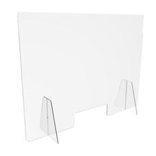Protective Clear Plastic Sneeze Guard Barrier Free Standing + Hatch