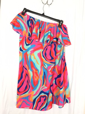 SHIEN Women s Dress Ruffled One Shoulder Bright Multi Color Vacation Beach Sz S