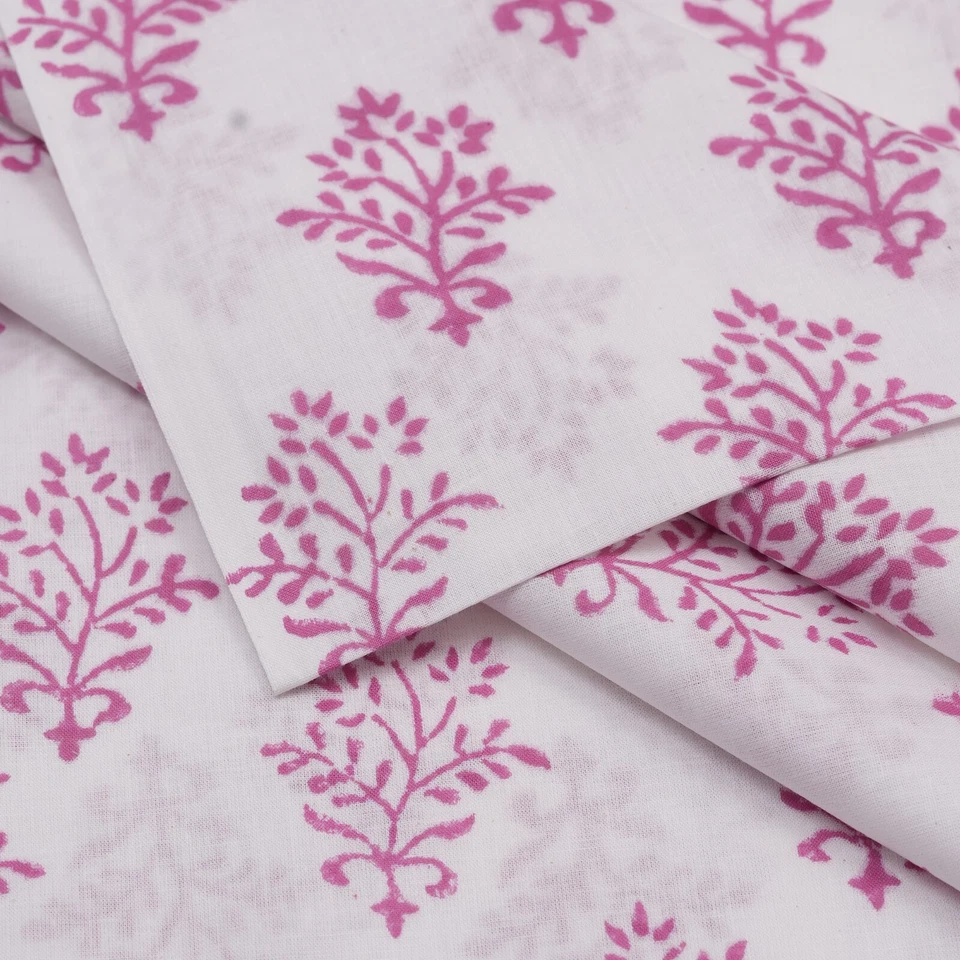 Tissu artisanal indien de couture imprimé floral 100 % coton bloc main 1 yard - Photo 2/4