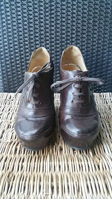 Classic DRIES VAN NOTEN Brown Wedge Oxford Bootie SZ 37 1/2 Made