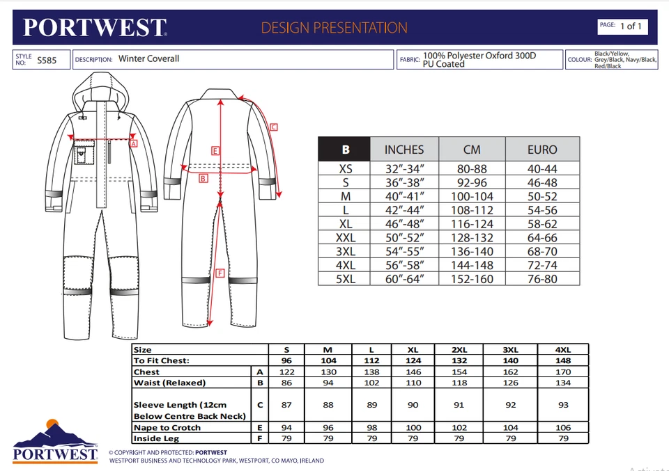 Portwest Wasserdichter Winter Coverall Gefüttert Steppanzug S585 - Bild 4 von 4