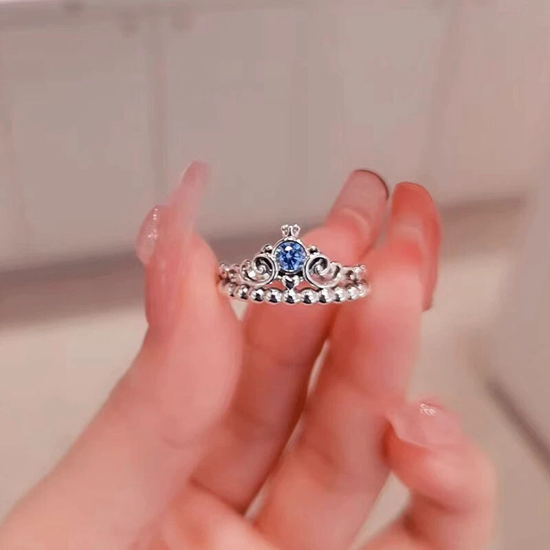 NEW 100 Authentic 925 Silver Cinderella Blue Tiara Crown Ring Size