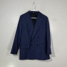 Theory Blazer Womens 4 Blue Pinstripe Wool Double Breasted Jacket Workwear