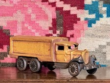 Vtg Cast Iron Toy Truck - Cast Iron Yellow Delivery Truck - Old Toy Truck 8''