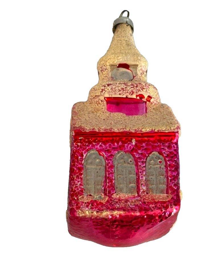 复古 3.75 英寸西德玻璃教堂装饰红色云母雪石 1950 — 第 3/4 张图片