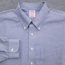 Brooks Brothers Dress Shirt 17 34 Madison Fit Non Iron Supima Blue White Stripe