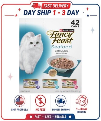 Purina Fancy Feast Grilled Food, Wet Cat Food, Seafood, 3 oz Cans (42 Pack)