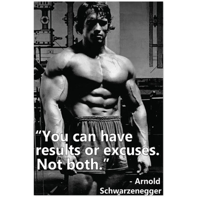 Arnold Schwarzenegger  Results or Excuses  Gym Motivation Poster