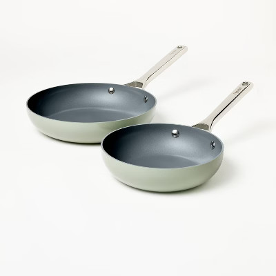 2pk (8'' - 10'') Aluminum Nonstick Frypan Set Sage Green - Figmint