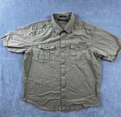 Sean John Shirt Mens XXL Tan Button Up Short Sleeve Two Pockets Casual