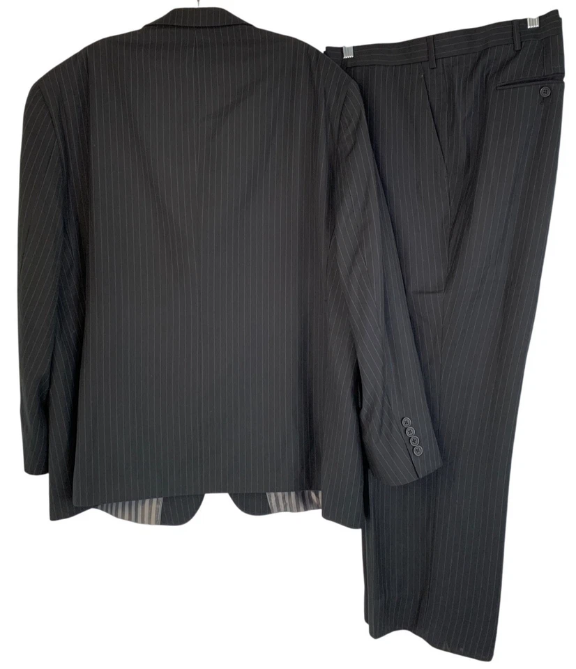 Traje de 2 piezas Giorgio Fiorelli Superlux para hombre negro a rayas 52R abrigo 46 pantalones Foto 2 de 4
