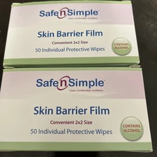 100 Safe n Simple SNS81850 Skin Barrier Film 2x2 Wipes 2 BOXES of 50  ‘26 & ‘28
