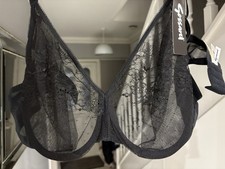 Gossard Glossies Lace Black Sheer Floral Lace Underwired Unlined Bra 42D