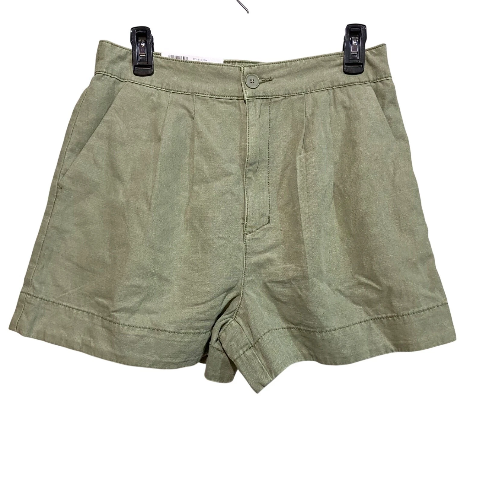 Joie Women Chino Shorts Green High Rise Linen Blend Pleated Travel Casual Preppy