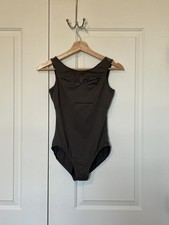 Vintage Leotard Bloch adult Med shelf-lined Slate Grey metallic piping detail