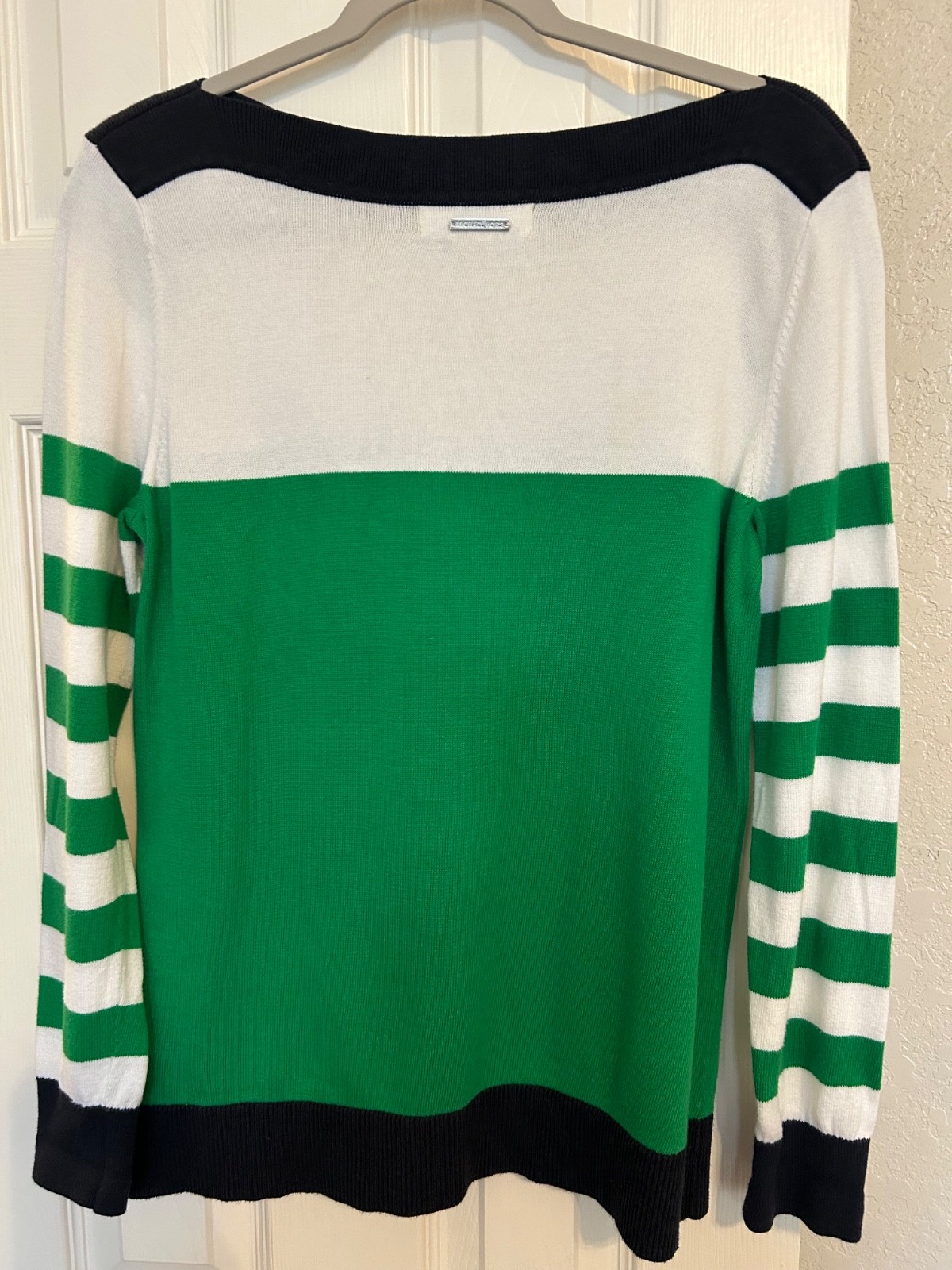 MICHAEL KORS Women's Sweater Top, Long Sleeve,  Green White stripes M thumbnail 2