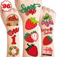 Strawberry Themed Temporary Tattoo Stickers 96 Fun Pre Cut Designs For Kids