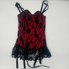 Frederick's of Hollywood Red and Black Lace Corset Garter Sz S