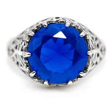 5CT Treated Blue Sapphire 925 Sterling Silver Filigree Ring Jewelry Sz 6 FB9-5
