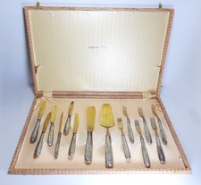 Antico Servizio Posate Dolce 6 + 6 + 2 Manico Argento 800 e Dorato Solingen