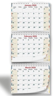 StriveZen 2026-2027 3 Month Wall Calendar Large 11x26 Move-a-Page Wire Bound