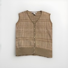 Izod Club Vintage Sweater Vest Button Up Size Large Muted Yellow Green 80s/90s