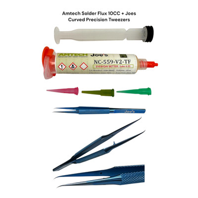 GENUINE AMTECH NC-559-V2 NO CLEAN Micro Soldering Flux 10cc + Curved Tweezers
