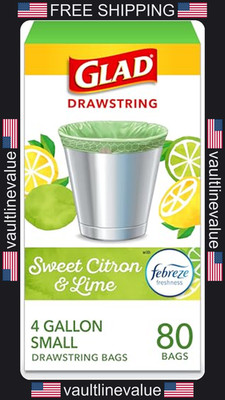 Glad Small 4 Gallon Drawstring Trash Bags 80 Count Sweet Citron Lime OdorShield