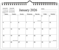 Small Wall Calendar 2026 - Mini 2026-2027 from 6" x 8", Black