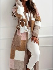 Women s Elegant Color block Cardigan.Long Sleeve Open Front Sweater With Pockets