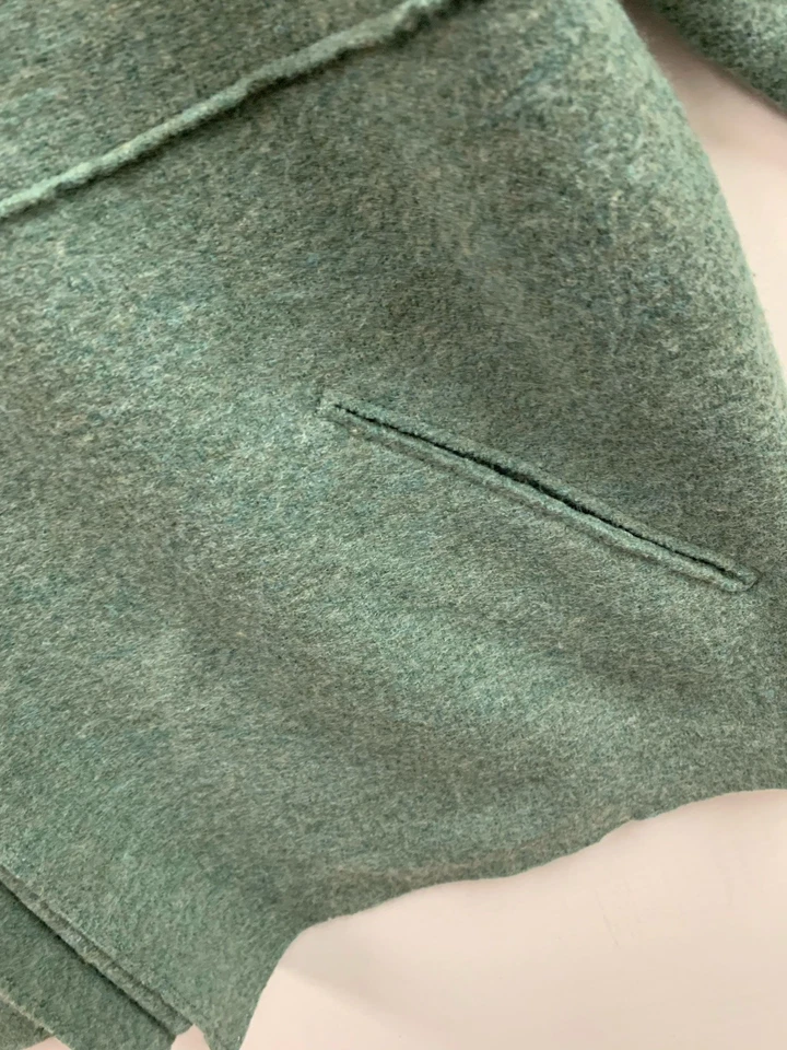 Eileen Fisher 100% Wool Boiled Sz M Open Jacket Coat Lagenlook Green - Image 4 of 4