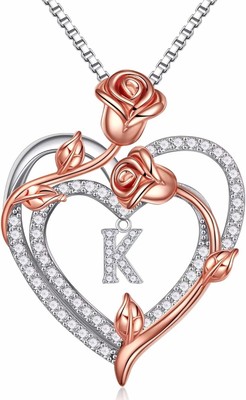 Iefil Rose Heart Necklaces Gifts for Women, 925 Sterling Silver Heart... 