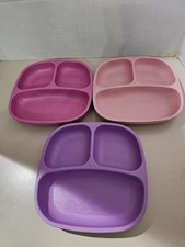 Lot 3 Re-Play Brand Hard Plastic Divided Toddler Plates Light Pink  Purple