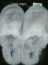 NWT Nine West Fuzzy Memory Foam Slippers Mauve Large 9/10 In  Outdoor Sole 40 