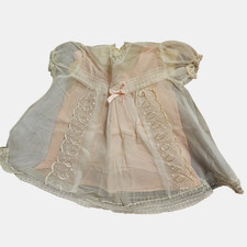Vintage Tulle Baby Doll Dress 2T Lace Trim Puffed Sleeves Pink White Heirloom